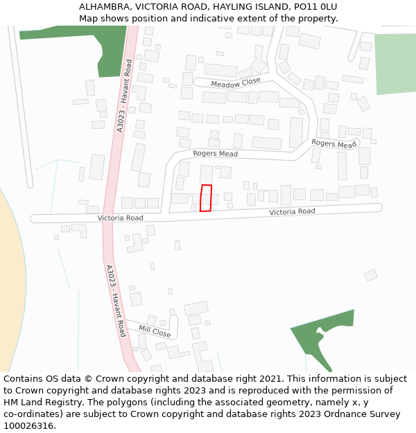 ALHAMBRA, VICTORIA ROAD, HAYLING ISLAND, PO11 0LU: Location map and indicative extent of plot