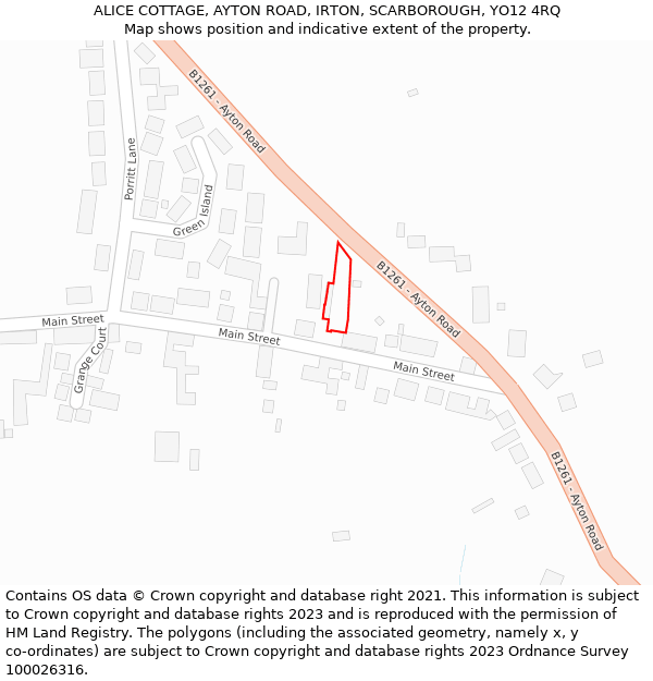 ALICE COTTAGE, AYTON ROAD, IRTON, SCARBOROUGH, YO12 4RQ: Location map and indicative extent of plot