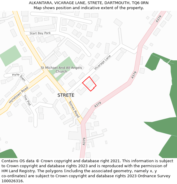 ALKANTARA, VICARAGE LANE, STRETE, DARTMOUTH, TQ6 0RN: Location map and indicative extent of plot