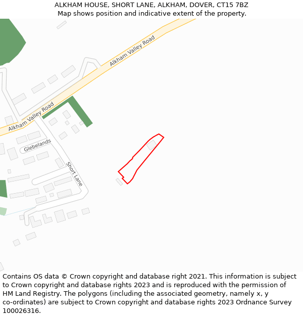 ALKHAM HOUSE, SHORT LANE, ALKHAM, DOVER, CT15 7BZ: Location map and indicative extent of plot