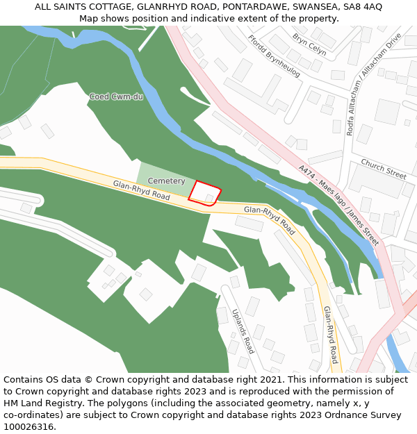 ALL SAINTS COTTAGE, GLANRHYD ROAD, PONTARDAWE, SWANSEA, SA8 4AQ: Location map and indicative extent of plot