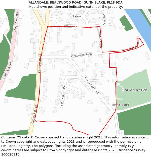 ALLANDALE, BEALSWOOD ROAD, GUNNISLAKE, PL18 9DA: Location map and indicative extent of plot