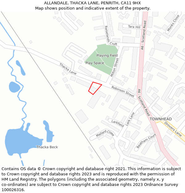 ALLANDALE, THACKA LANE, PENRITH, CA11 9HX: Location map and indicative extent of plot