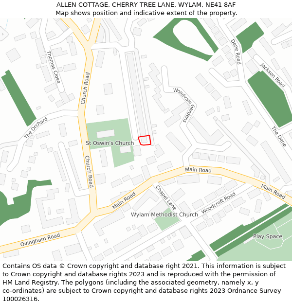 ALLEN COTTAGE, CHERRY TREE LANE, WYLAM, NE41 8AF: Location map and indicative extent of plot
