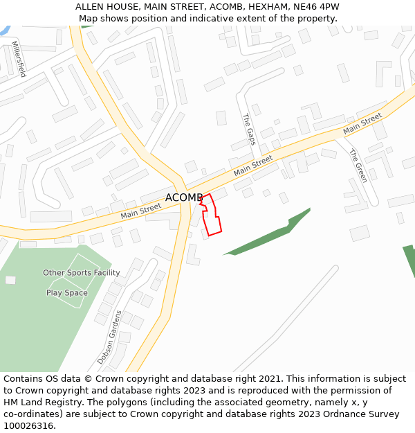 ALLEN HOUSE, MAIN STREET, ACOMB, HEXHAM, NE46 4PW: Location map and indicative extent of plot