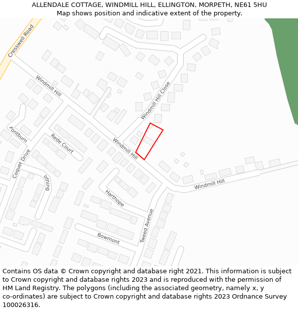 ALLENDALE COTTAGE, WINDMILL HILL, ELLINGTON, MORPETH, NE61 5HU: Location map and indicative extent of plot