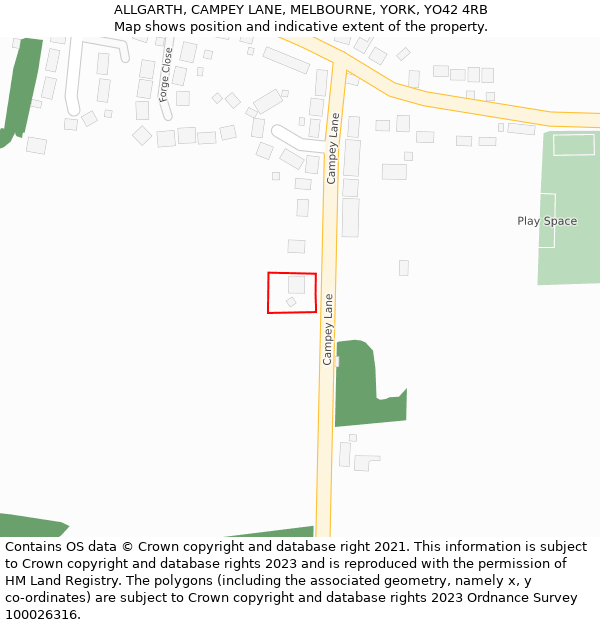 ALLGARTH, CAMPEY LANE, MELBOURNE, YORK, YO42 4RB: Location map and indicative extent of plot