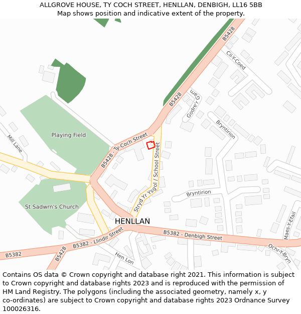 ALLGROVE HOUSE, TY COCH STREET, HENLLAN, DENBIGH, LL16 5BB: Location map and indicative extent of plot