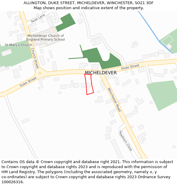 ALLINGTON, DUKE STREET, MICHELDEVER, WINCHESTER, SO21 3DF: Location map and indicative extent of plot