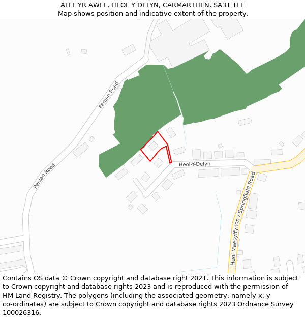 ALLT YR AWEL, HEOL Y DELYN, CARMARTHEN, SA31 1EE: Location map and indicative extent of plot