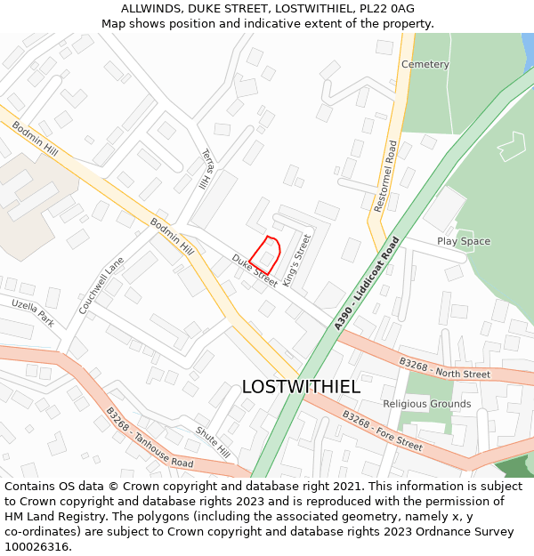 ALLWINDS, DUKE STREET, LOSTWITHIEL, PL22 0AG: Location map and indicative extent of plot