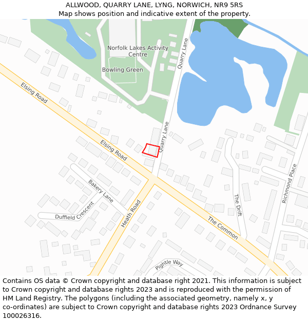 ALLWOOD, QUARRY LANE, LYNG, NORWICH, NR9 5RS: Location map and indicative extent of plot