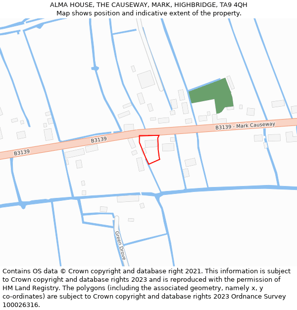 ALMA HOUSE, THE CAUSEWAY, MARK, HIGHBRIDGE, TA9 4QH: Location map and indicative extent of plot