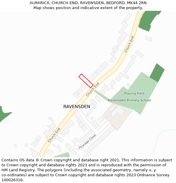 ALMARICA, CHURCH END, RAVENSDEN, BEDFORD, MK44 2RN: Location map and indicative extent of plot