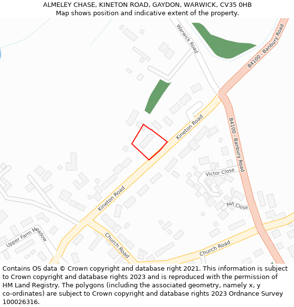 ALMELEY CHASE, KINETON ROAD, GAYDON, WARWICK, CV35 0HB: Location map and indicative extent of plot