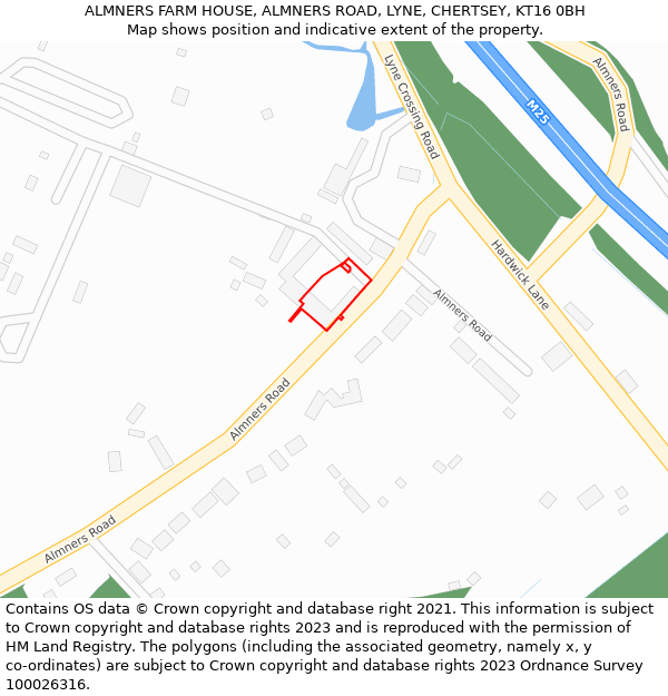 ALMNERS FARM HOUSE, ALMNERS ROAD, LYNE, CHERTSEY, KT16 0BH: Location map and indicative extent of plot