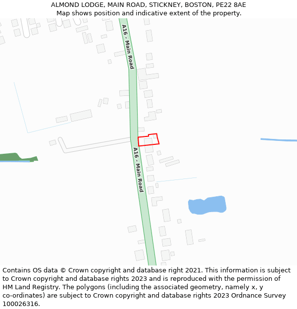 ALMOND LODGE, MAIN ROAD, STICKNEY, BOSTON, PE22 8AE: Location map and indicative extent of plot