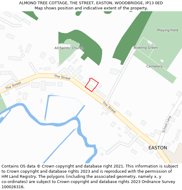 ALMOND TREE COTTAGE, THE STREET, EASTON, WOODBRIDGE, IP13 0ED: Location map and indicative extent of plot