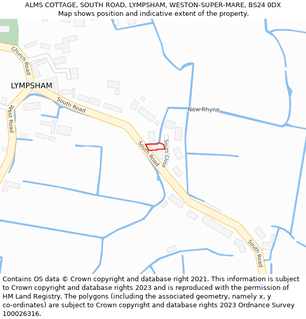 ALMS COTTAGE, SOUTH ROAD, LYMPSHAM, WESTON-SUPER-MARE, BS24 0DX: Location map and indicative extent of plot