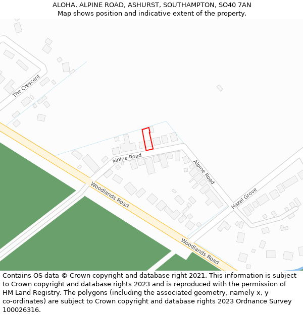 ALOHA, ALPINE ROAD, ASHURST, SOUTHAMPTON, SO40 7AN: Location map and indicative extent of plot