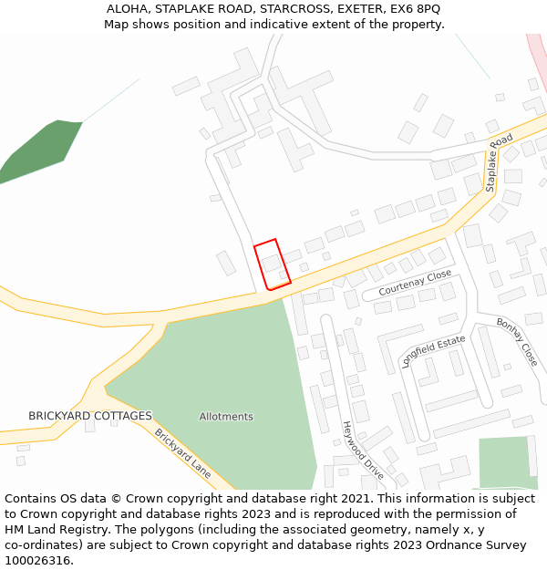 ALOHA, STAPLAKE ROAD, STARCROSS, EXETER, EX6 8PQ: Location map and indicative extent of plot