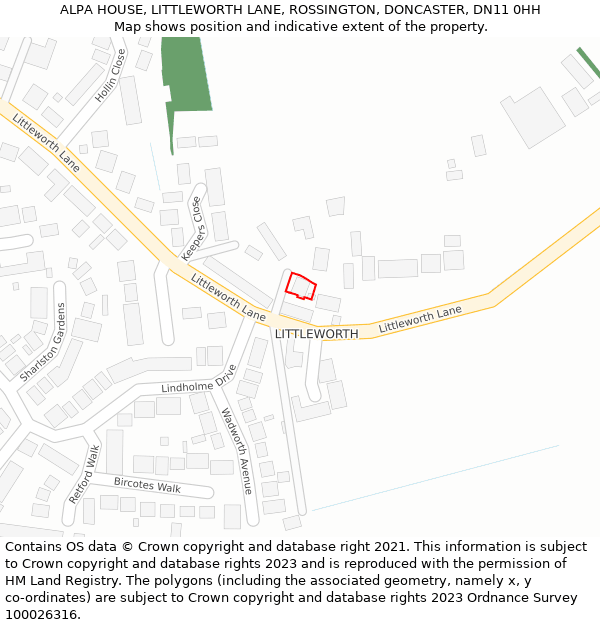 ALPA HOUSE, LITTLEWORTH LANE, ROSSINGTON, DONCASTER, DN11 0HH: Location map and indicative extent of plot