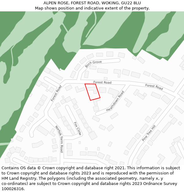 ALPEN ROSE, FOREST ROAD, WOKING, GU22 8LU: Location map and indicative extent of plot
