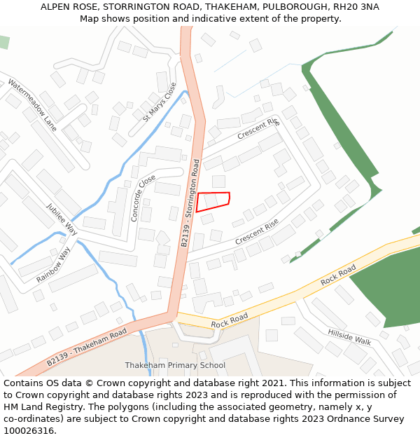 ALPEN ROSE, STORRINGTON ROAD, THAKEHAM, PULBOROUGH, RH20 3NA: Location map and indicative extent of plot