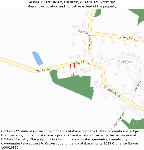 ALPHA, BRANT ROAD, FULBECK, GRANTHAM, NG32 3JZ: Location map and indicative extent of plot