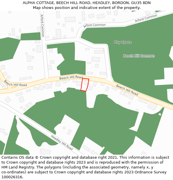 ALPHA COTTAGE, BEECH HILL ROAD, HEADLEY, BORDON, GU35 8DN: Location map and indicative extent of plot