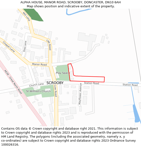 ALPHA HOUSE, MANOR ROAD, SCROOBY, DONCASTER, DN10 6AH: Location map and indicative extent of plot