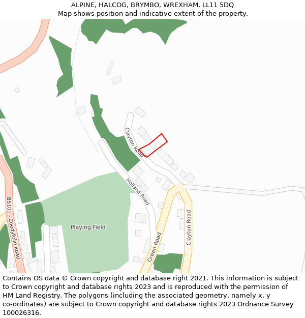 ALPINE, HALCOG, BRYMBO, WREXHAM, LL11 5DQ: Location map and indicative extent of plot