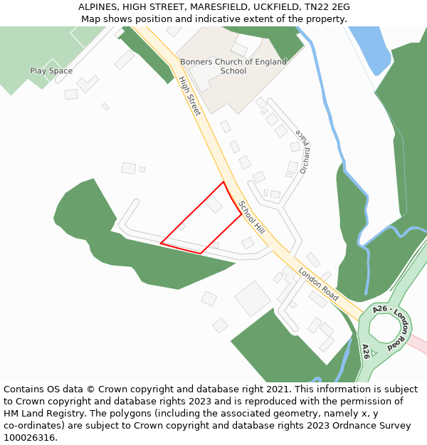 ALPINES, HIGH STREET, MARESFIELD, UCKFIELD, TN22 2EG: Location map and indicative extent of plot