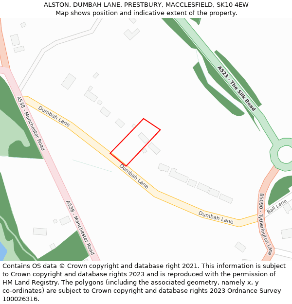 ALSTON, DUMBAH LANE, PRESTBURY, MACCLESFIELD, SK10 4EW: Location map and indicative extent of plot