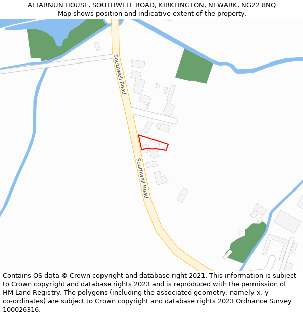 ALTARNUN HOUSE, SOUTHWELL ROAD, KIRKLINGTON, NEWARK, NG22 8NQ: Location map and indicative extent of plot