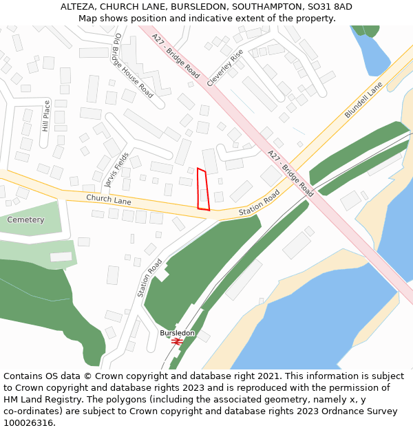 ALTEZA, CHURCH LANE, BURSLEDON, SOUTHAMPTON, SO31 8AD: Location map and indicative extent of plot