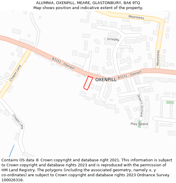 ALUMNIA, OXENPILL, MEARE, GLASTONBURY, BA6 9TQ: Location map and indicative extent of plot