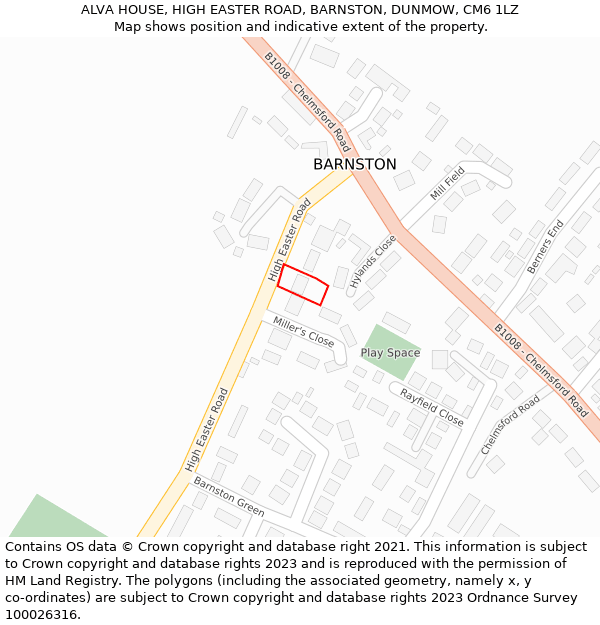 ALVA HOUSE, HIGH EASTER ROAD, BARNSTON, DUNMOW, CM6 1LZ: Location map and indicative extent of plot