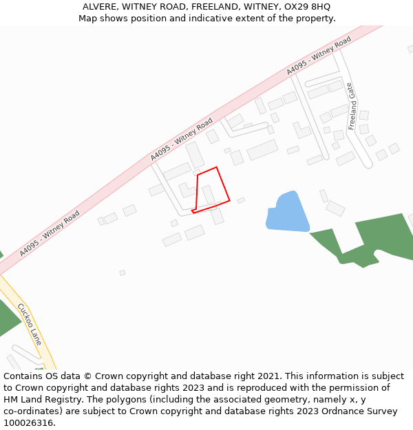 ALVERE, WITNEY ROAD, FREELAND, WITNEY, OX29 8HQ: Location map and indicative extent of plot