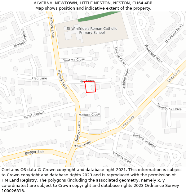 ALVERNA, NEWTOWN, LITTLE NESTON, NESTON, CH64 4BP: Location map and indicative extent of plot