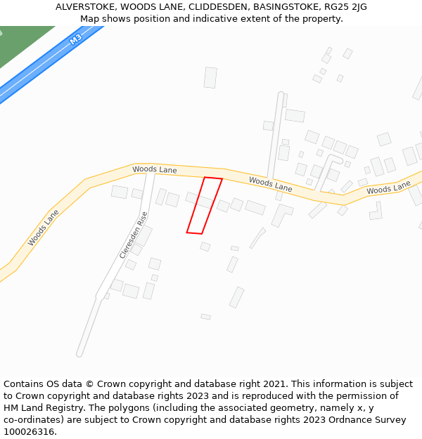 ALVERSTOKE, WOODS LANE, CLIDDESDEN, BASINGSTOKE, RG25 2JG: Location map and indicative extent of plot