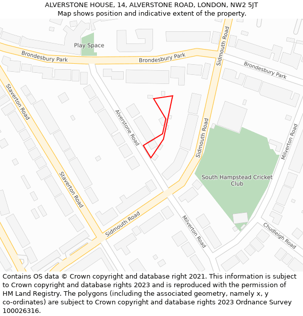 ALVERSTONE HOUSE, 14, ALVERSTONE ROAD, LONDON, NW2 5JT: Location map and indicative extent of plot