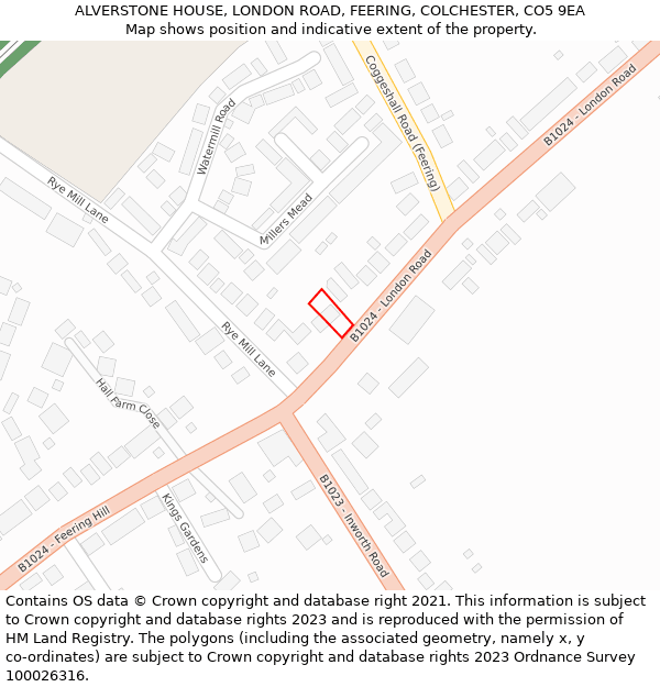 ALVERSTONE HOUSE, LONDON ROAD, FEERING, COLCHESTER, CO5 9EA: Location map and indicative extent of plot