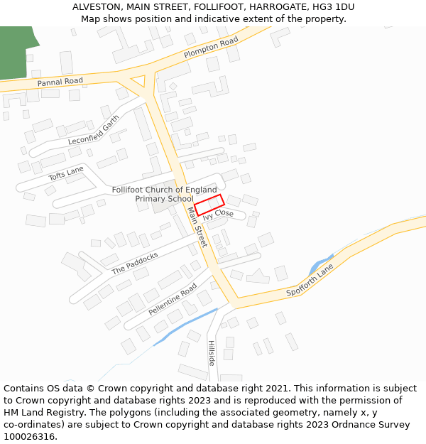 ALVESTON, MAIN STREET, FOLLIFOOT, HARROGATE, HG3 1DU: Location map and indicative extent of plot