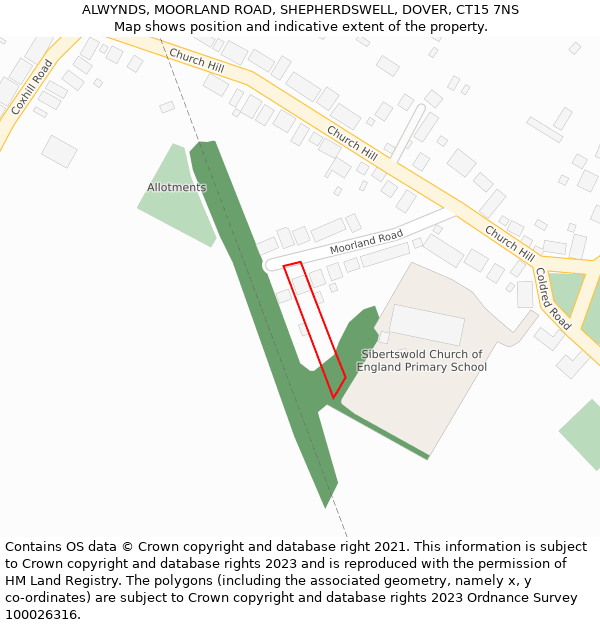 ALWYNDS, MOORLAND ROAD, SHEPHERDSWELL, DOVER, CT15 7NS: Location map and indicative extent of plot