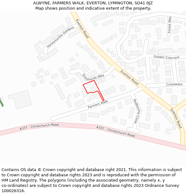 ALWYNE, FARMERS WALK, EVERTON, LYMINGTON, SO41 0JZ: Location map and indicative extent of plot