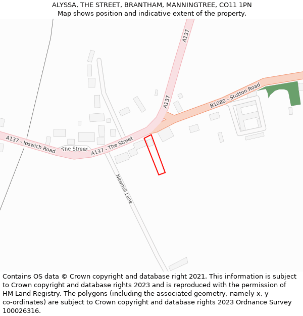 ALYSSA, THE STREET, BRANTHAM, MANNINGTREE, CO11 1PN: Location map and indicative extent of plot