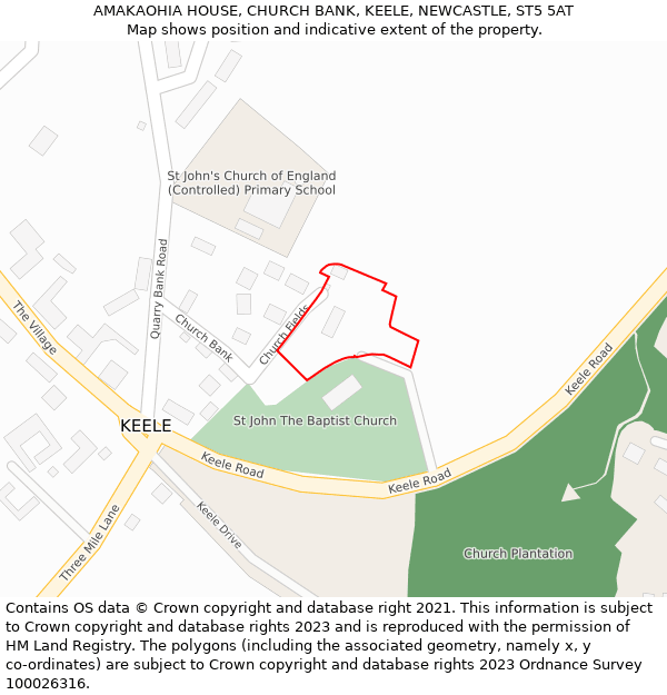 AMAKAOHIA HOUSE, CHURCH BANK, KEELE, NEWCASTLE, ST5 5AT: Location map and indicative extent of plot