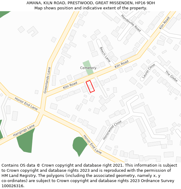 AMANA, KILN ROAD, PRESTWOOD, GREAT MISSENDEN, HP16 9DH: Location map and indicative extent of plot