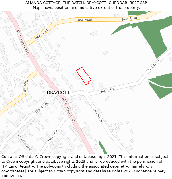 AMANDA COTTAGE, THE BATCH, DRAYCOTT, CHEDDAR, BS27 3SP: Location map and indicative extent of plot